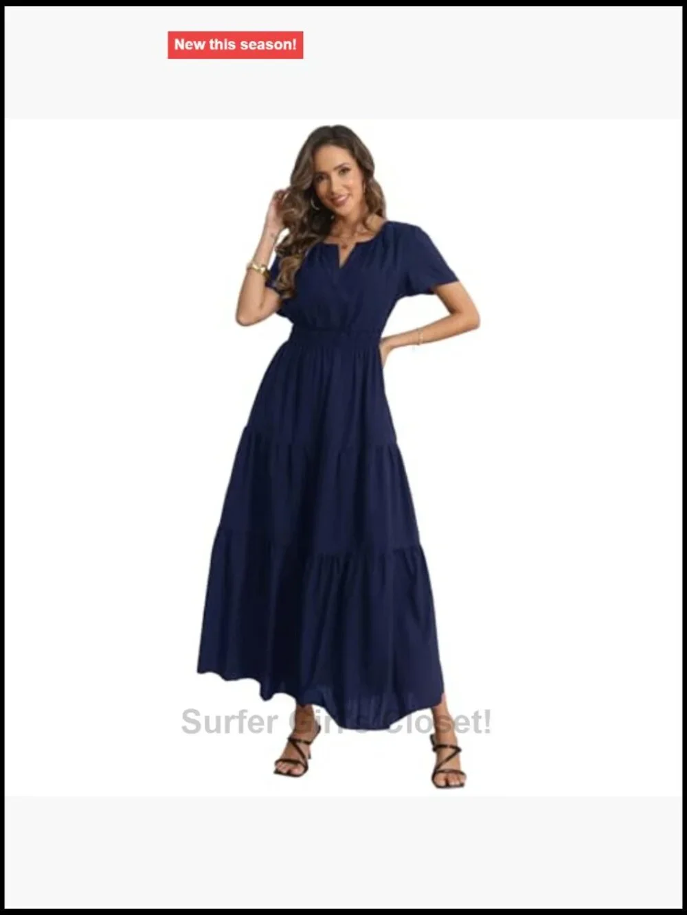 Casual Maxi Dress with Pockets Short Sleeve V-Neck Fit & Flare - Picture 3 of 7